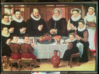 A Family Saying Grace Before the Meal by Anthuenis Claeissins or Claeissens